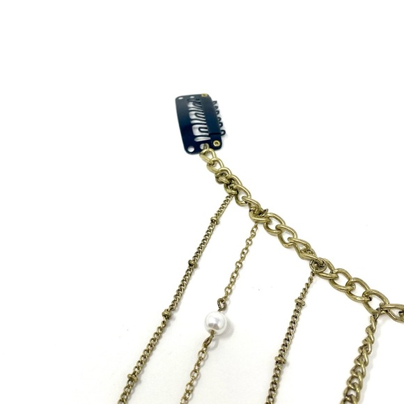 New Free People Rosario Chain Hair Piece Barrette Gold Pearls - Picture 6 of 8